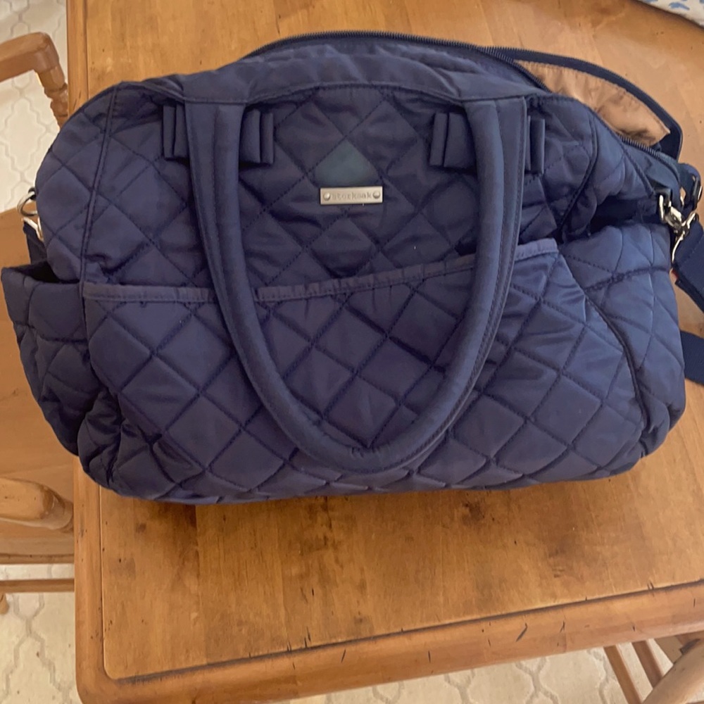 StorkSak Navy diaper or doggy bag w changing mat and case and doggy bags case